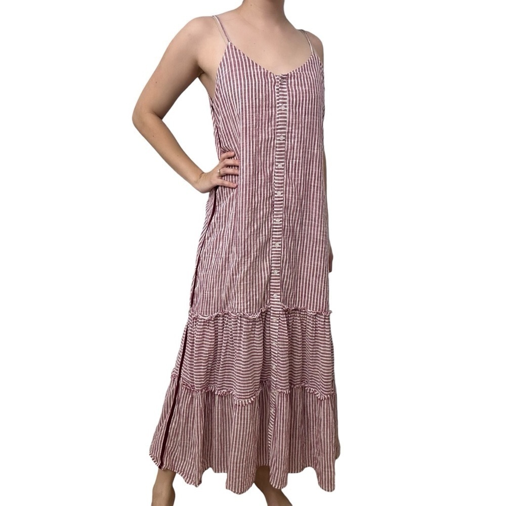 Anthropologie Sundry Maxi Dress Striped Red Button Up Vacation Size 1 Small - Picture 7 of 7